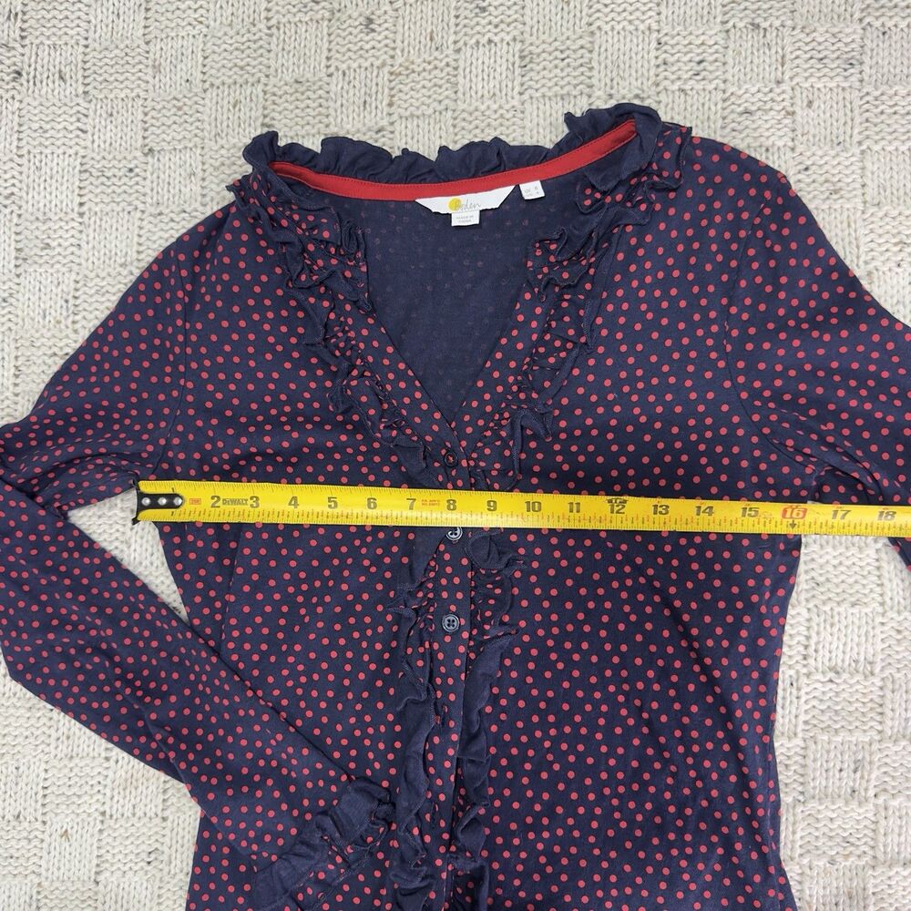 Boden Women’s US 4 Navy Red Polka Dot Ruffle Button Front Blouse Top Modal Blend - Picture 7 of 10